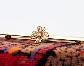 Antique Edwardian 14k Gold Seed Pearl Clover Brooch - Saunders, Lorie & Co of Canada