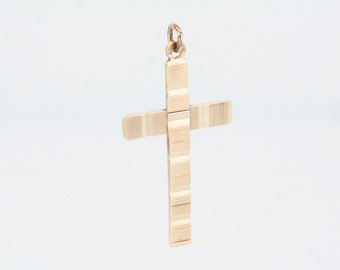 9k Yellow Gold 1965-1966 Textured Cross Charm, Made in Birmingham, England