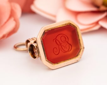 Antique Victorian 10ct Gold Carnelian Intaglio Watch Fob Pendant: Chunky Bracelet Charm