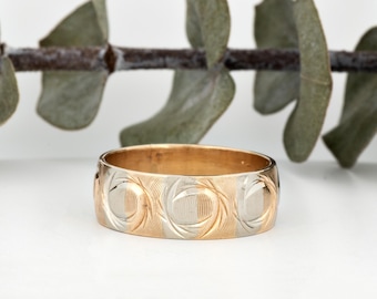 Vintage 10k Tri-Gold Textured Patterned Band, Thumb or Wedding Ring