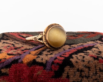 Vintage 10k Rosy-Yellow Gold Tiger's Eye Ring: Retro Cocktail Ring, Made in Canada