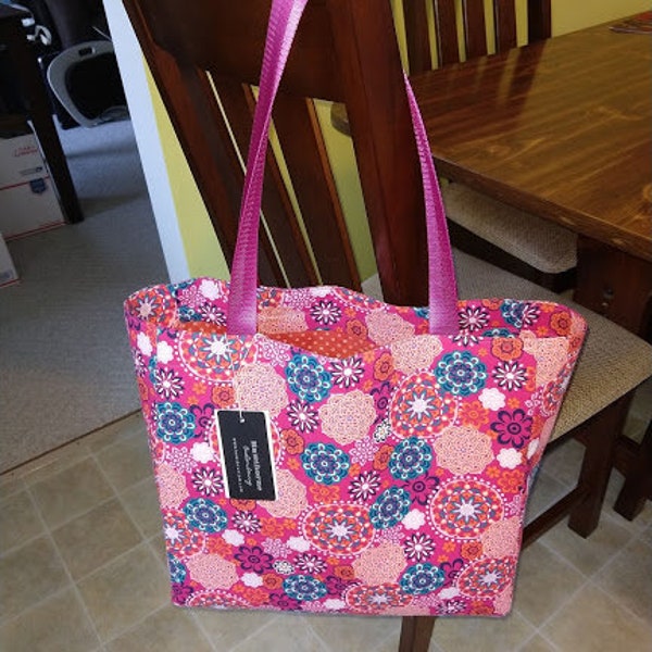 Red and Blue Flowered Tote Bag