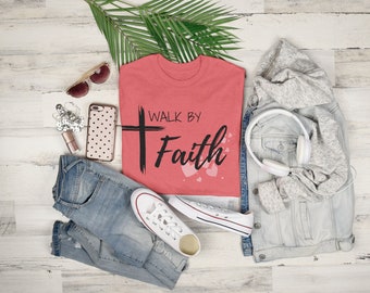 T-shirt chrétien Walk By Faith pour femme, cadeau religieux