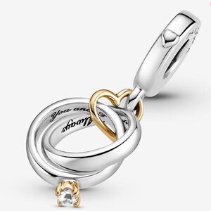 Wedding Ring Dangle Charm Genuine 925 Sterlings Silver Charm Compatible with Pandora and other European Bracelets Celebration Wedding Charm