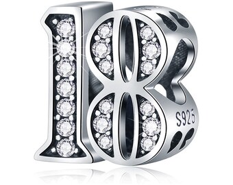 Aged 18 Eighteen Charm Coming of Age Charm Birthday Age Charm Genuine 925 Sterlings Silver Charm Compatible to Pandora European Bracelets