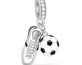 Football and Football Boot Dangle Charm for Footy Lovers Genuine 925 Sterlings Silver Charm Compatible with Pandora other European Bracelets