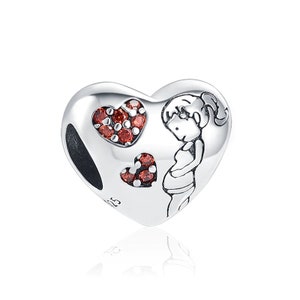 Breloque coeur future maman avec pierres rouges en argent sterling véritable 925 compatible avec les bracelets Pandora et les bracelets européens Breloque pour la naissance de bébé