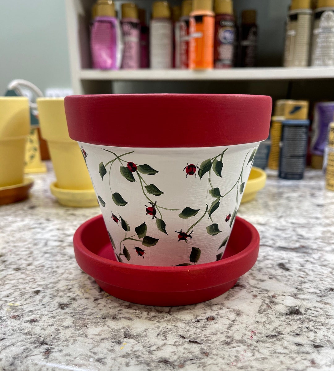 Hand Painted 4 1/4 Lady Bug Flower Pot Etsy