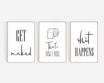 Set of 3 Funny Bathroom Art, Typography, Funny Art Print, Bathroom Wall Art, Bathroom Print, Toilette Humor, Bathroom Humor, Printable Art