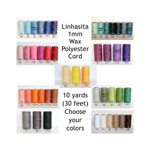 10 Yards - 30 Feet Linhasita 1mm Wax Polyester Craft Cord Thread Macrame String Beading - Surfer Friendship Bracelet - Choose colors