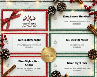 Christmas Coupon Book | Instant Editable Download | Stocking Stuffer Coupons | Kids Gift | Last Minute Gift