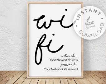 WIFI Sign Printable - Wifi Modern Sign - Instant Digital Download WIFI Sign - Portrait 8x10
