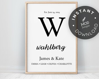 Personalized Family Sign with Childrens Names - Last Name Sign Printable - Last Name Sign - Instant Digital Download - 8x10