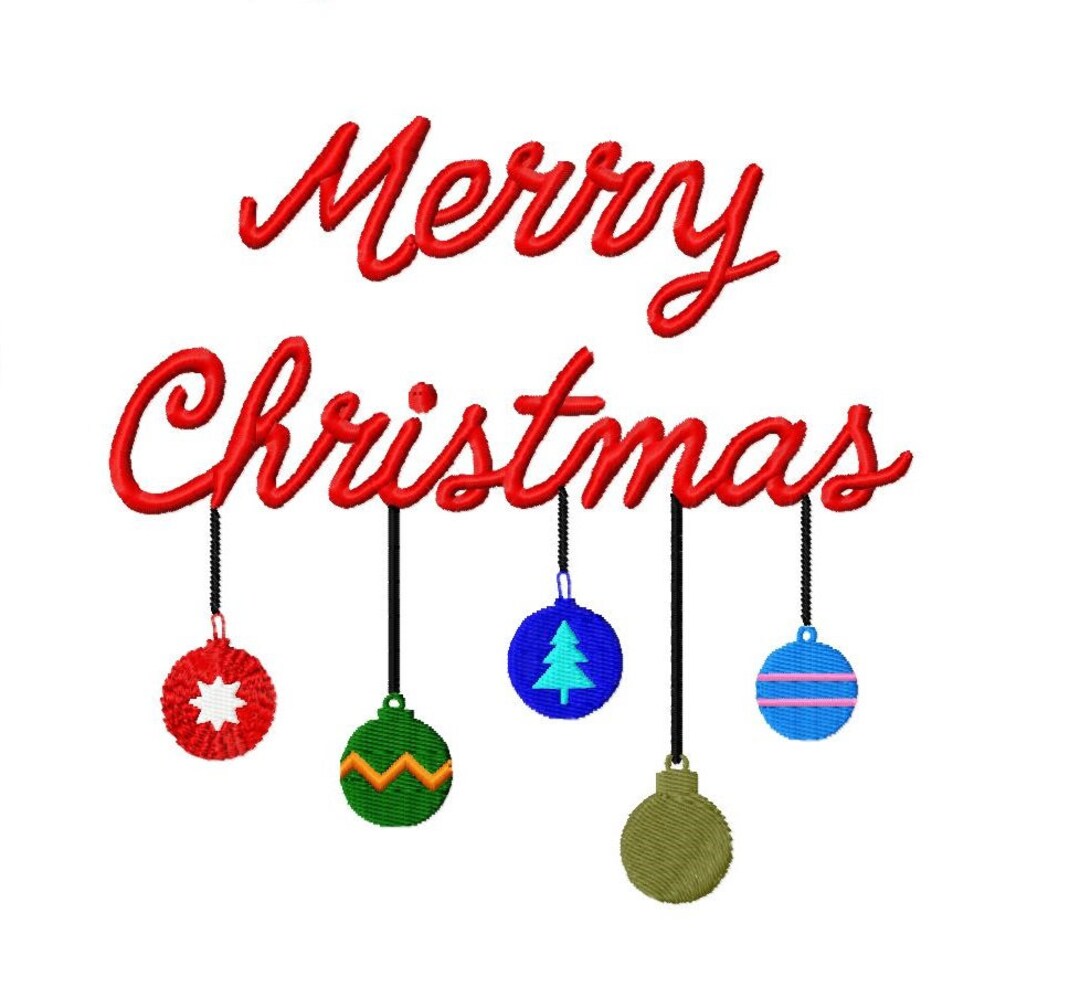 Merry Christmas With Ornaments Embroidery Design 1 Size & 11