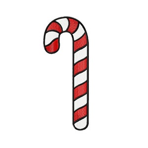May include: A red and white candy cane with a black outline.
