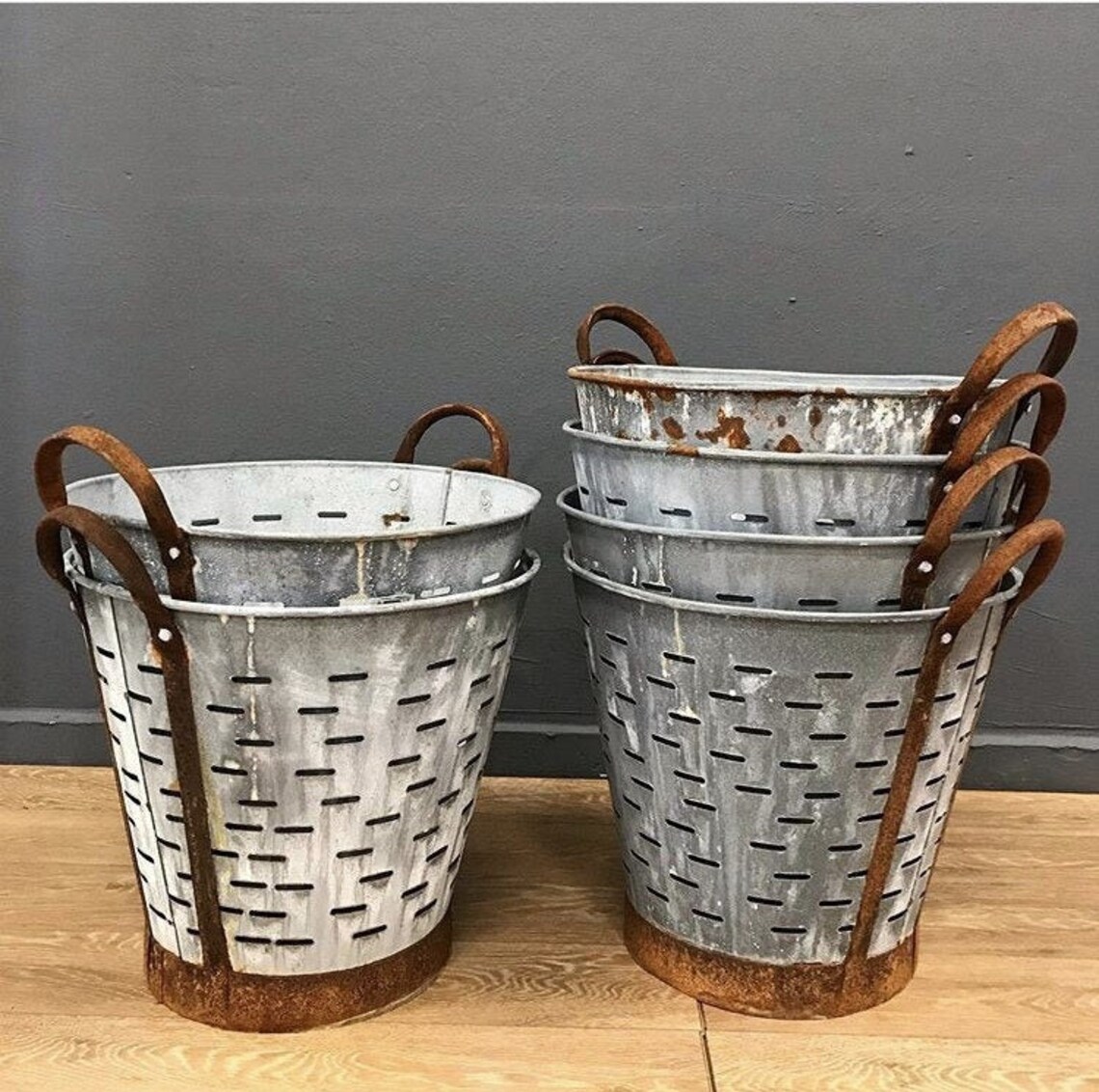 Rustic metal olive basket Vintage Bucket Decorative Etsy