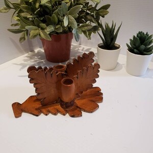 Vintage Wooden Leaf Toothpick Napkin/Letter Holder, Pyrography, Handmade Kitchen Storage, Folk Art, Kitchen Table Decor, Servingware