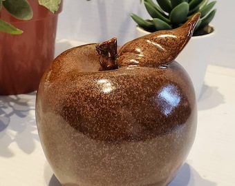 Vintage Brown Pottery Apple, Handmade, Country Farmhouse Decor, Apple Decor, Apple Ornaments, Apple Paperweight,  Pottery Decor