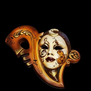 Vintage Signed Hand Painted Venetian Ceramic Wall Mask
