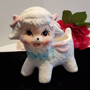 Vintage antropomorfe keramische lam planter, kitsch lam decor, jaren 50 keramisch lam, kwekerij kamer decor, baby douche cadeau, baby kamer decor