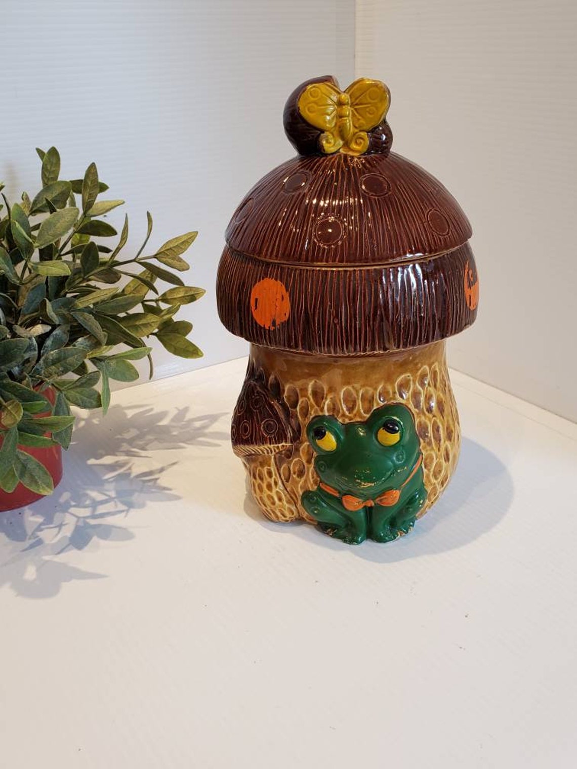 Vintage Ceramic Frog Toadstool Cookie Jar Mid Century Etsy