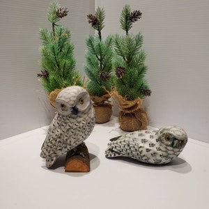Vintage Wooden Snowy Owls, Owl Decorations, Owl Decor, Hand Carved Owls, Hand Painted Owls, Artisan Made Owls, Owl Collectibles, Owl Gifts