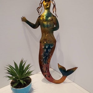 Vintage Brass Copper Mermaid Sculpture Wall Decor, Mermaid Wall Hanging, Mermaid Giftware, Bathroom Decor, Swimming Pool Decor, Handmade