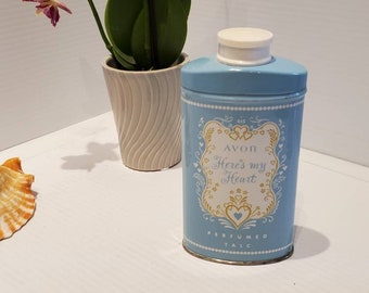 Vintage Avon Talc Powder Tin, Heres My Heart, Avon Collectibles, Avon Toilettries, Vtg Avon Beauty Products, Old Avon Products, Vanity Decor