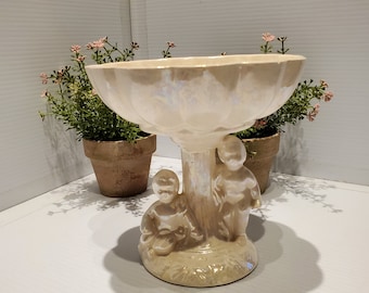 Vintage Ceramic Cherubs Pedestal Dish, Cherub Trinket Dish, Kitsch Cherub, Victorian Decor, Cherub Decor, Handmade Ceramic Cherub Bowl