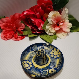 Vintage Souvenir Pottery Acapulco Meksyk Sombrero Hat Ashtraka, Sombrero Trinket Dish, Meksykańskie Kolekcje, Meksykański Dekor, Malowane Ręcznie