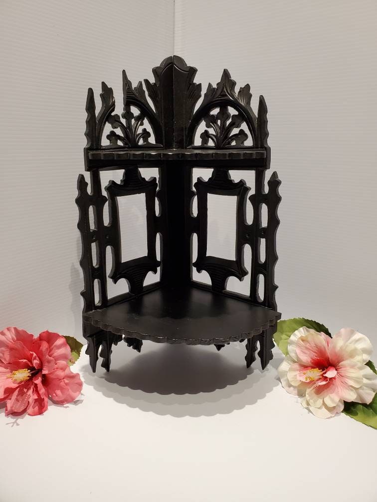 Vintage Victorian Style Black Wood Table Top Corner Shelf Etsy