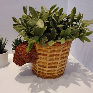 Vintage Wicker Animal Plant Holder, Boho Planter, Bohemian Decor, Wicker Decor, Plant Decor, Vintage Planters, Circa 70s, Rustic Planter
