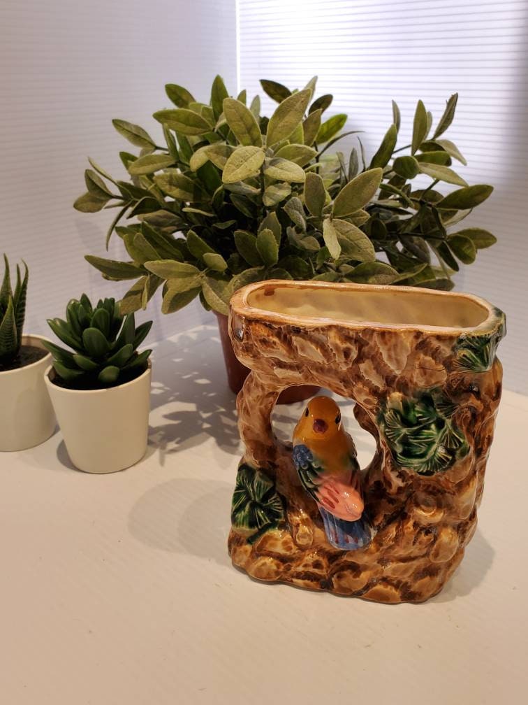 Vintage Ceramic Tree Branch With Bird Planter Pot Florart Etsy