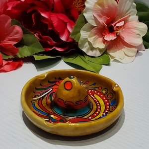 Vintage Souvenir Pottery Mexico Sombrero Hat Ashtray, Sombrero Trinket Dish, Mexican Collectibles, Mexican Decor, Hand Painted Souvenir