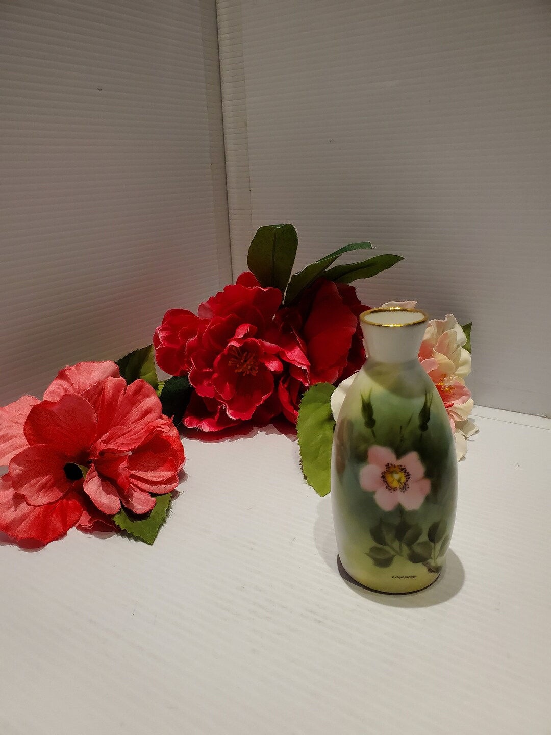 Vintage Hand Painted Porcelain Rose Bud Vase Victorian Style Etsy