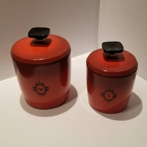 Vintage Tee Kaffee Aluminium Kanister Set, Westbend Ernte, Mitte des Jahrhunderts, Küchen Vorratsbehälter, Küchendekoration, Retro Orange Kanister