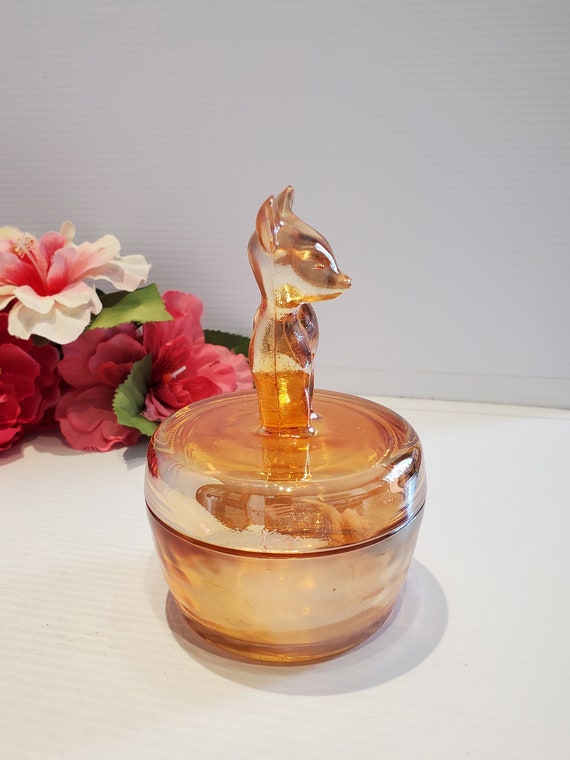 Vintage Marigold Luster Jeanette Glass Deer Lidde… - image 3