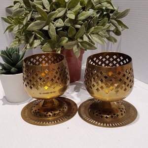 Vintage Brass Goblet Taper Candlestick Holders, Bohemian Brass Candle Holders, Brass Cup Candle Holders, Boho Decor, India Brass Decor
