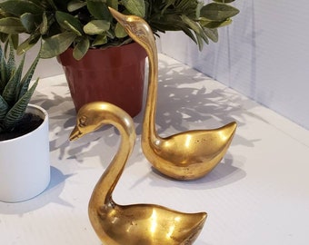 Vintage Brass Swan Figurines,  Paperweights, Mid Century, Brass Collectibles, Swan Decor, Brass Decor, Brass Animals, Brass Bird Figurines