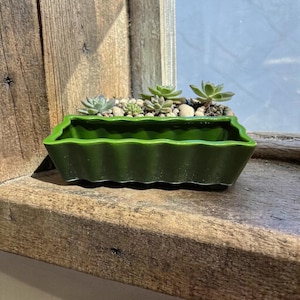 Vintage Crown Ceramics Planter, Green Glaze Rectangular Plant Pot, Mid Century Modern Pottery, Made in Vancouver BC Canada, Succulent Pot