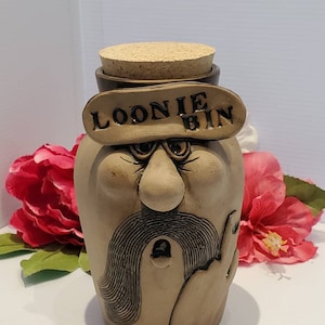 Vintage Pottery Loonie Bin Coin Bank, Canadian Loonie Coin Bank, Donna Burton Pottery Bank, Silly Face Coin Bank, Ceramic Face Money Bank