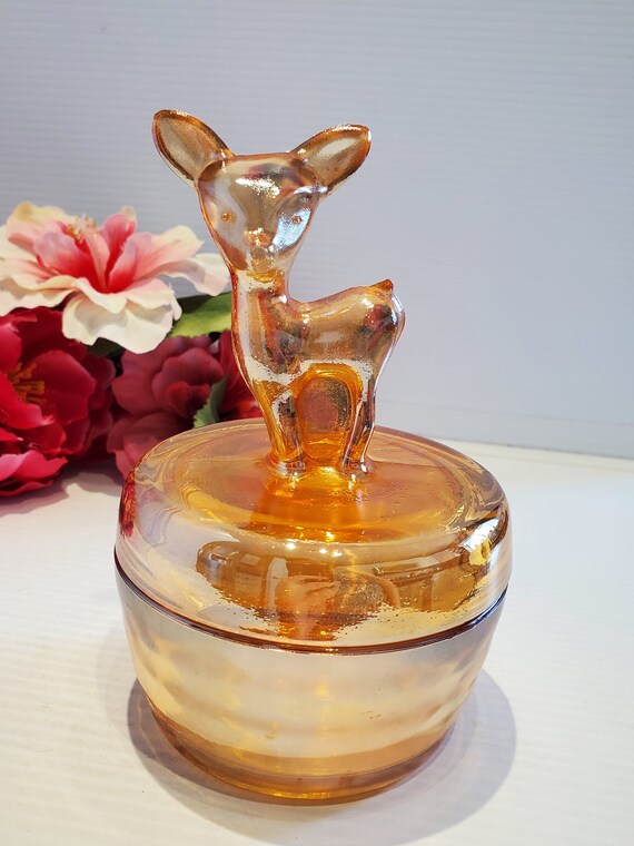 Vintage Marigold Luster Jeanette Glass Deer Lidde… - image 7
