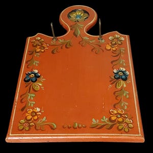 Vintage Handpainted Floral Norwegian Cutting Board Wall Hook, Norwegian Decor, Folk Art Cutting Board, Folk Wall Hook, Folk Kitchen Decor
