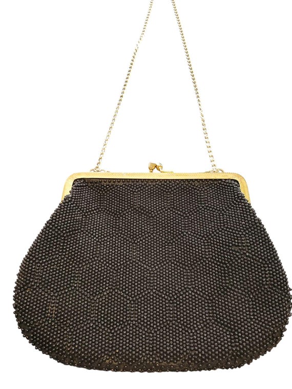 Vintage Black Seed Bead Formal Handbag Clutch, Bl… - image 4