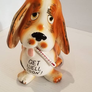 Vintage Get Well Bassett Hound Planter, Ceramic, Rubens, Japan, Vtg Japan Planters, Rubens Japan Collectibles, Dog Planters, Bassett Hounds