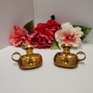 Vintage Brass Chamber Candlestick Holders, French Style, Brass Decor, Taper Candle Holders, Bedside Candle Holder, Finger Hole Candle Holder