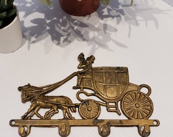 Vintage Brass Horse Drawn Carriage Key Hook, Wall Decor, Brass Wall Hanging, Victorian Decor, Rustic Wall Hook, Brass Victorian Horse Decor