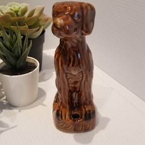 Vintage Porcelain Brown Dog  Toothbrush Holder, Old Dog Figurines, Ceramic Animal Figurines, Dog Lover Gifts, Vtg Dog Ornaments, Dog Decor