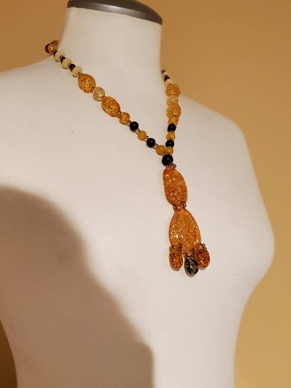 Vintage Lucite Beaded Boho Necklace, Bohemian Han… - image 2