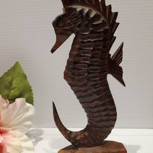 Vintage Hand Carved Ironwood Seahorse Statue, Seahorse Decor, Ocean Decor, Marine Decor, Seahorse Figurines, Mexican Wood Seahorse, Nautical